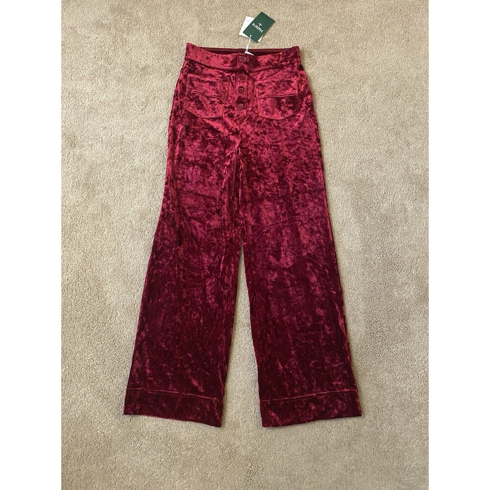 Halara Retro Crushed Velour Wide Leg Trousers Red Wine Boho Women’s Size S